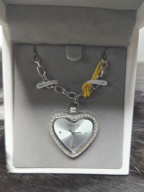 Invicta Silver Heart Pendant Necklace Watch 27mm NIB